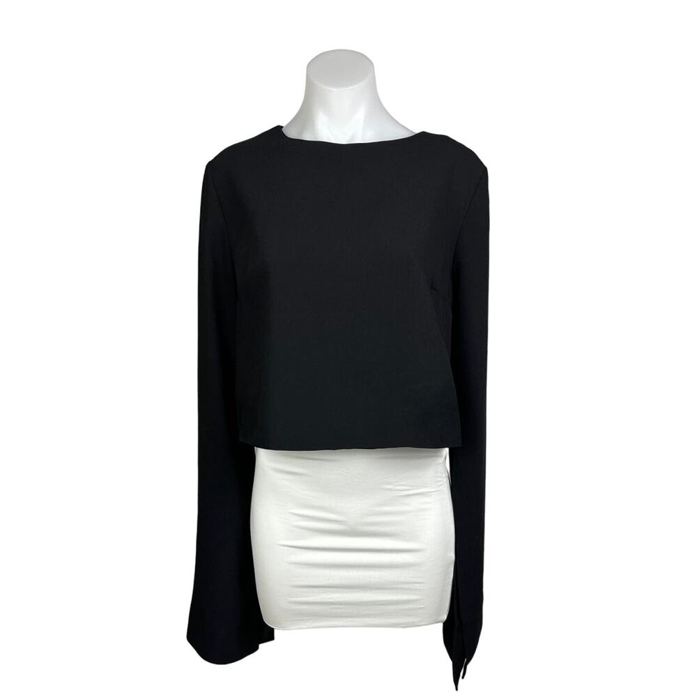 Do+Be Womens Black Formal Cape Slit Long Sleeve Minimal Modern Cropped Top Sz L